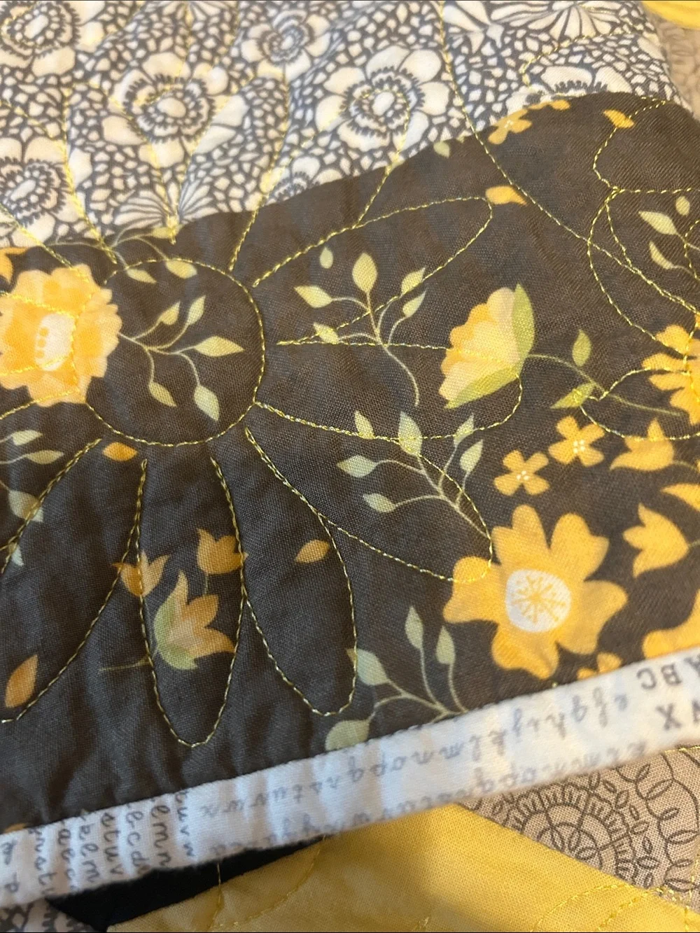 ONE OF A KIND- HANDCRAFTED  Yellow, Gray & Black Quilt